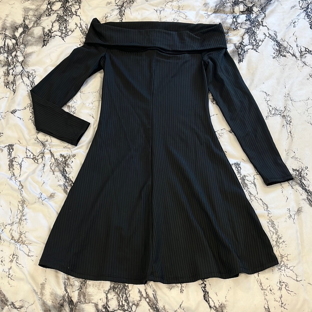 Black off the shoulder mini dress